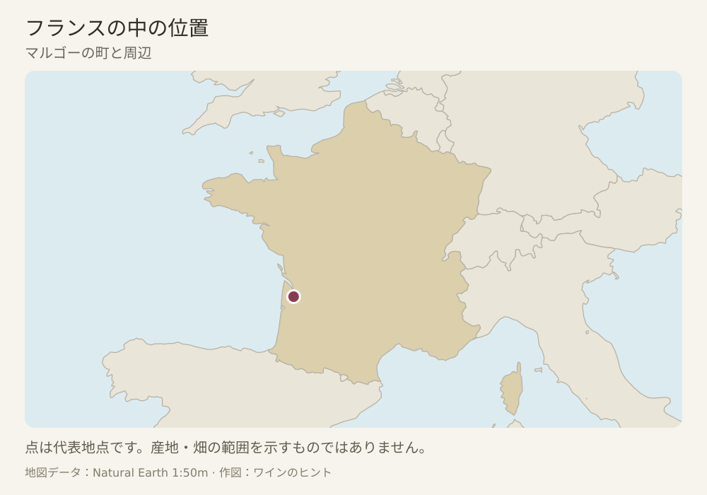 マルゴーの位置を示す地図