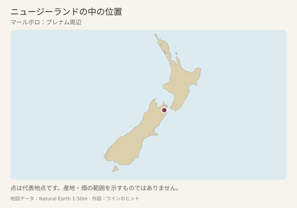 産地の代表的な位置を点で示した地図