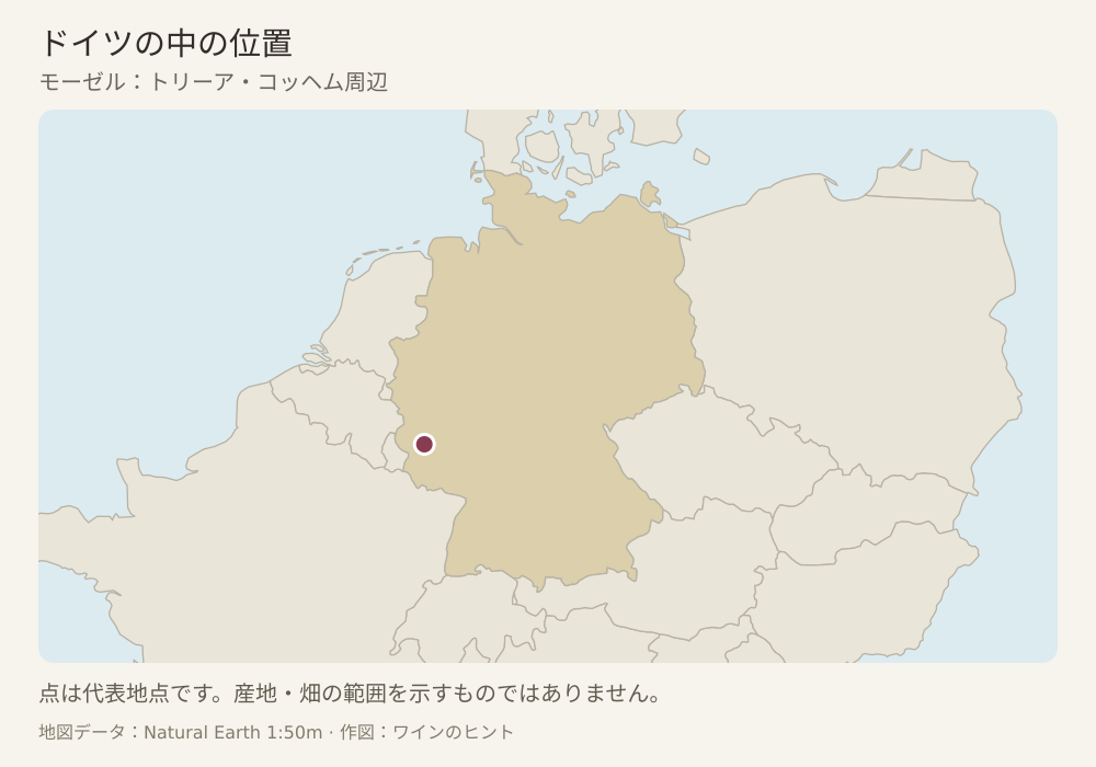 産地の代表的な位置を点で示した地図