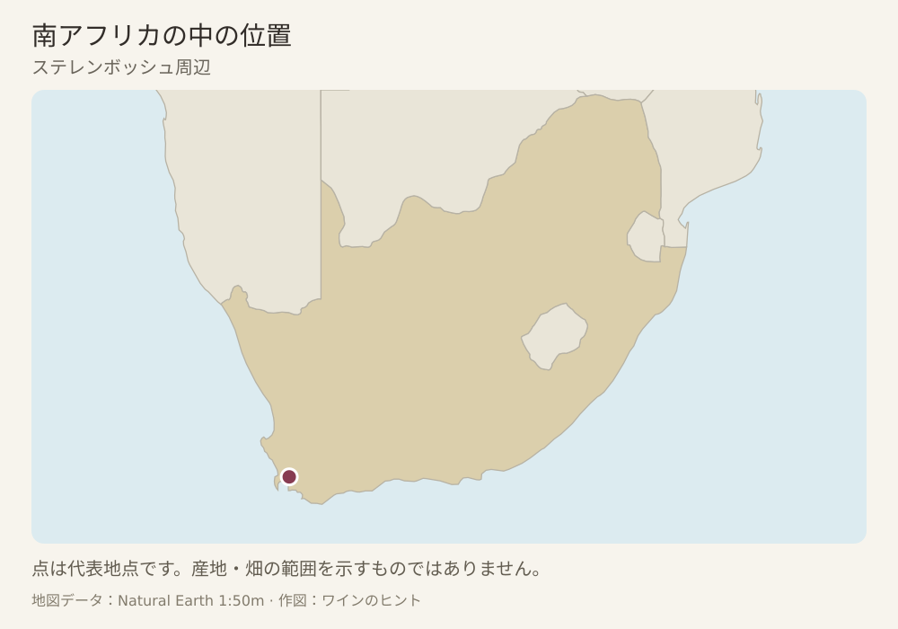 産地の代表的な位置を点で示した地図