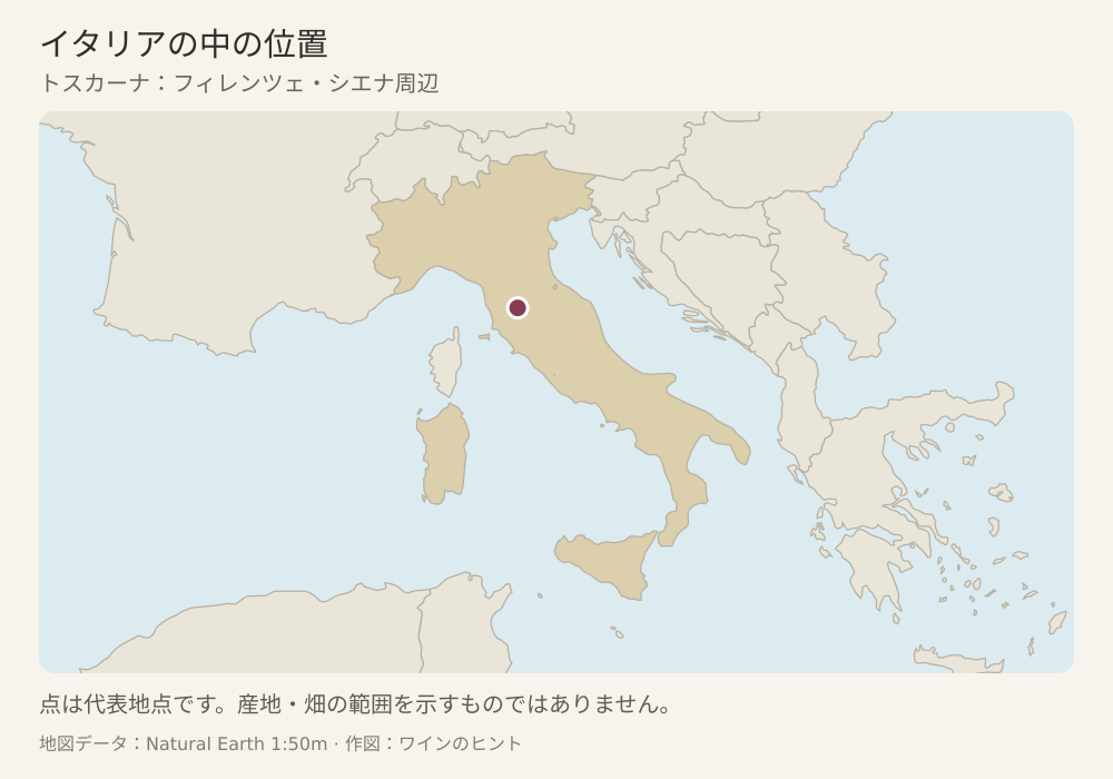 産地の代表的な位置を点で示した地図